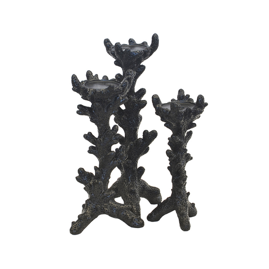 Coral Candle Holder Black S/3