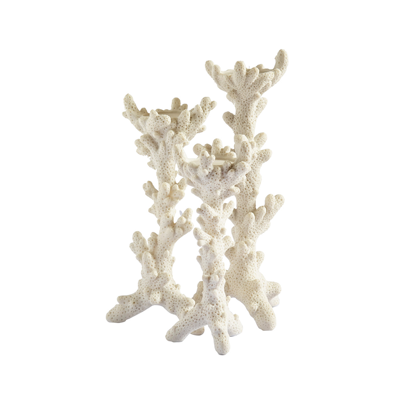 Coral Candle Holder White S/3