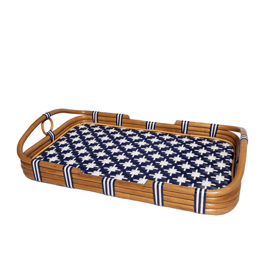 Blue / White Rattan Tray